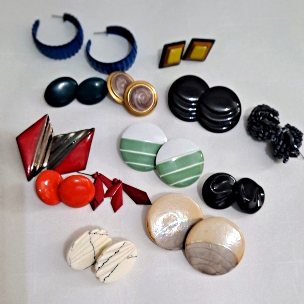 Lot of 13 pairs of earrings for pierced ears. Some may be vintage